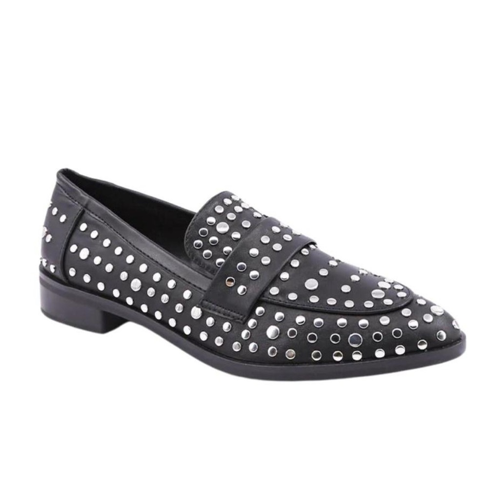 🖤 NWT Shu Shop Titina Black Studded Loafers Womens‎ Size 6.5 New Edgy Modern